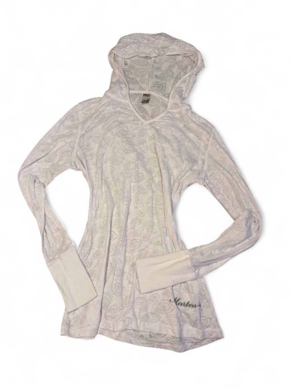 J. America Light Paisley Hooded Long Sleeve Top - White